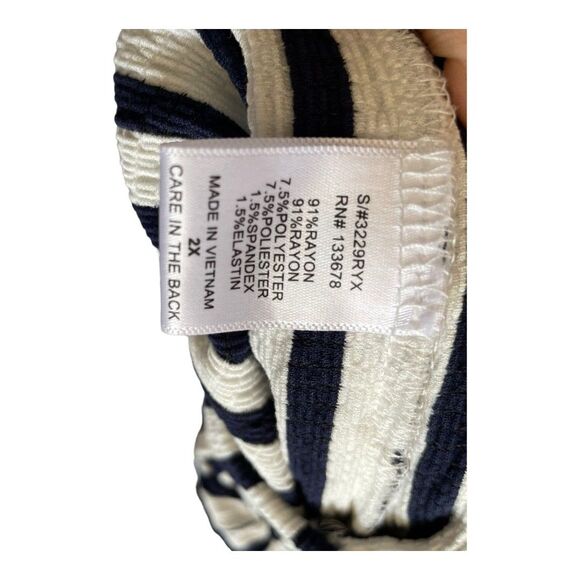 Love Tree Womens Jumpsuit Navy Stripe Textured Off Shoulder Short Sleeve 2X - Picture 7 of 8